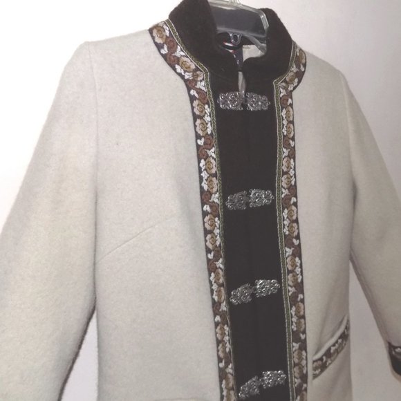 Pure wool jacket Norway 42 M Beige Pewter clasps Off white Scandinavian Nordic - Picture 2 of 7